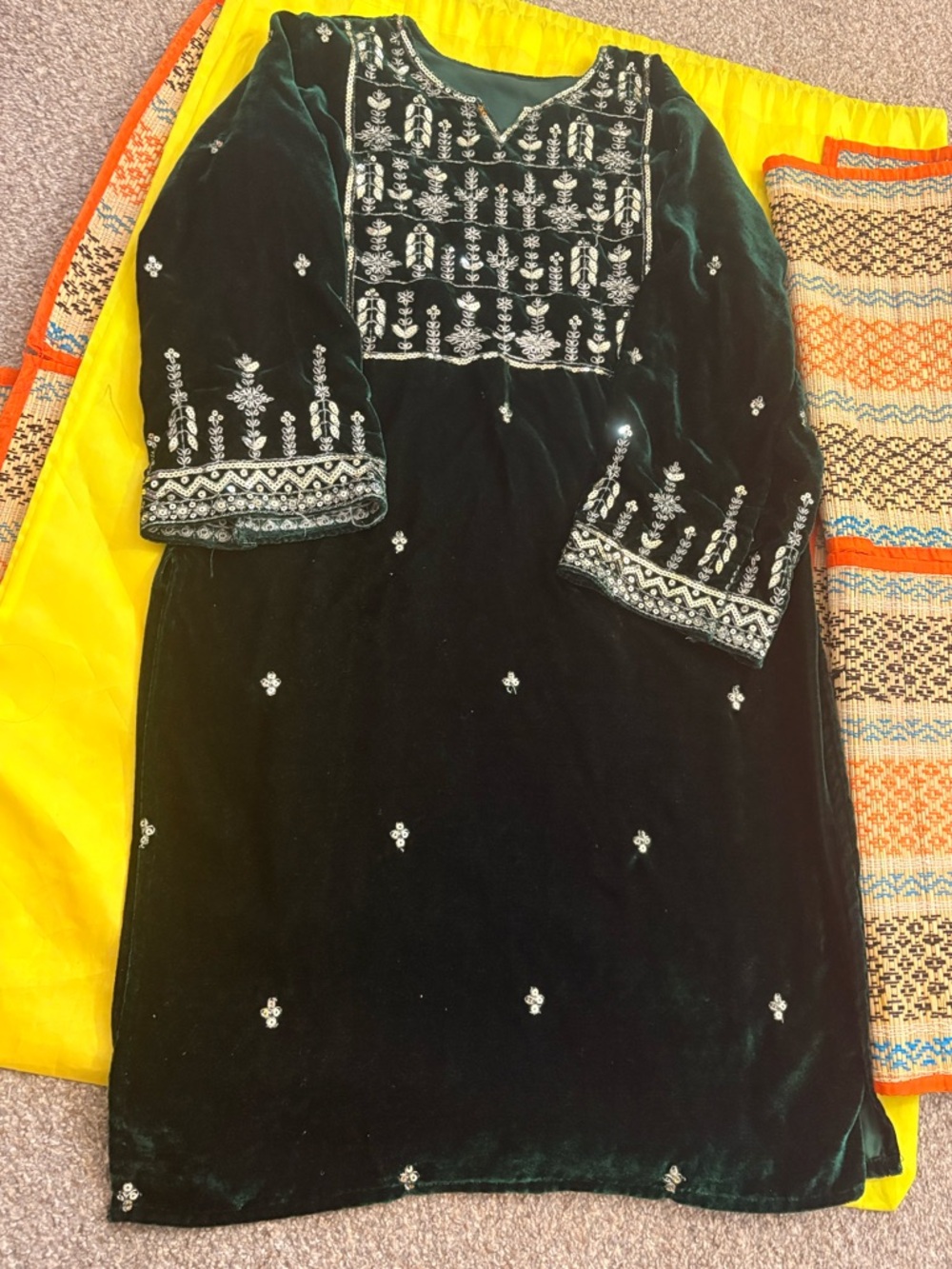 Embroidered Velvet Formal Dress for Girls in Emerald Green